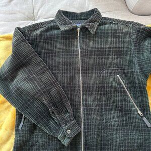 Vintage Patagonia Green Plaid Fleece Collared Synchilla Zip Up - Size Medium